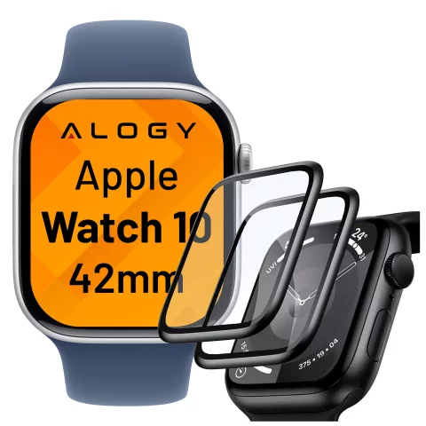2x Szkło Hybrydowe do Apple Watch 10 42mm Alogy 3D Glass z czarną ramką