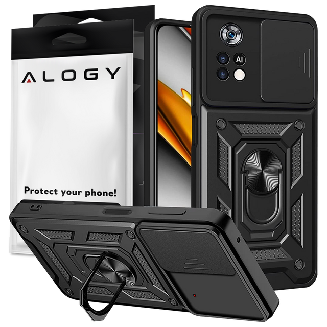 Alogy Camshield Stand Ring Armored Kryt fotoaparátu pro Poco M4 Pro 4G / LTE černý