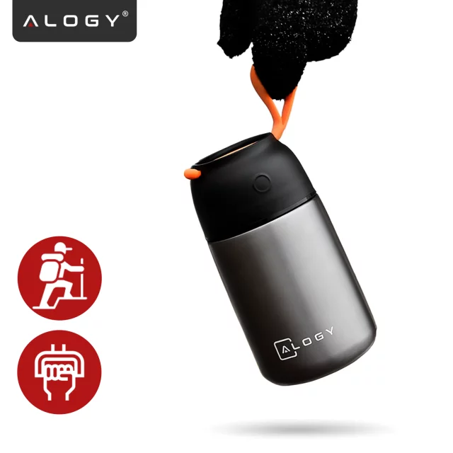 Termos pojemnik obiadowy na jedzenie żywność zupę lód dla dzieci 700ml Alogy ze stali nierdzewnej + składana łyżeczka termiczny szary