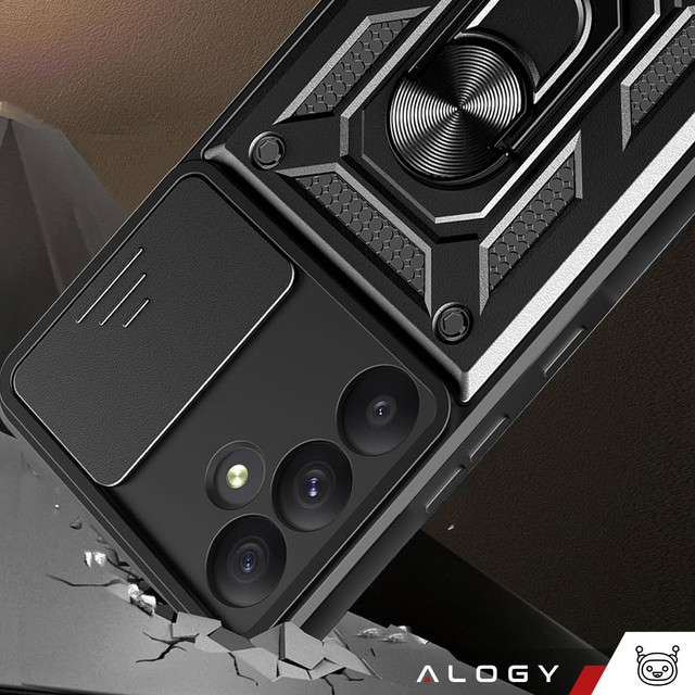 Hülle für Samsung Galaxy A55 5G Gepanzerte Schiebehülle Ringgehäuse Kameraschutz Camshield Alogy Schwarz