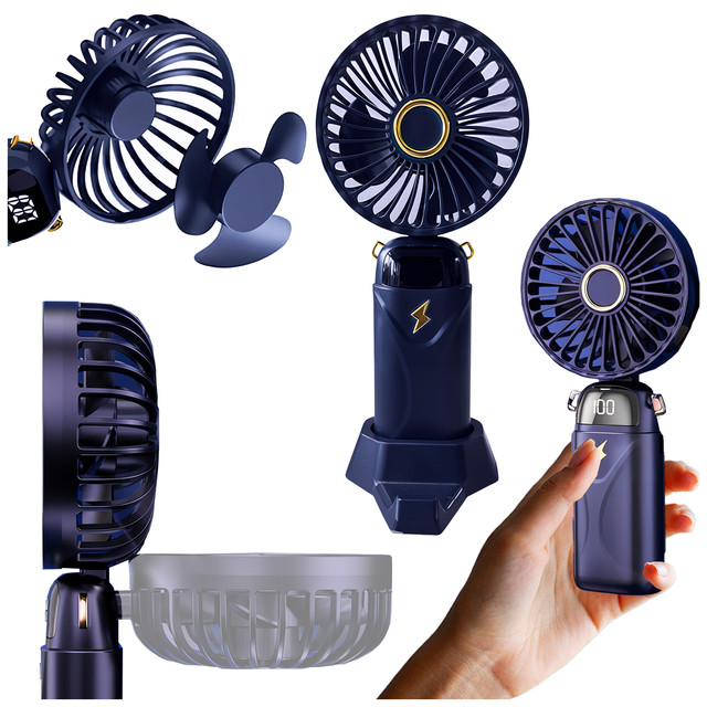 Ventilator, tragbarer Tischventilator, Alogy, kabellos, tragbar, stehend mit Telefonständer, Marineblau