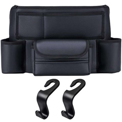 Auto-Organizer für das Auto zwischen Sitzen, Autositz, Alogy, Auto-Getränkehalter, Taschentücher, Schwarz, 2 x Kopfstützenhalter