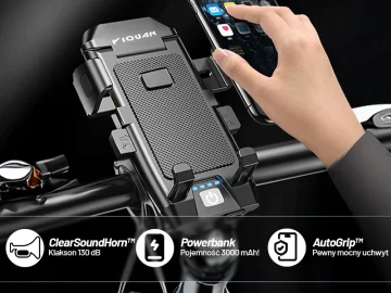 Bicycle Phone Holder 4in1 LED Light T6 Front Bell Bike Horn Powerbank 3000mAh Black