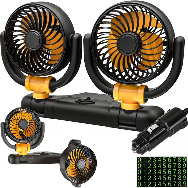 Double fan car fan for cockpit adjustable silent for cigarette lighter for Alogy Car 12V Black