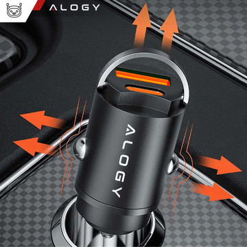USB QC 4.0 Car Charger USB-C Type C PD 30W Fast Powerful for Alogy Car Phone Black
