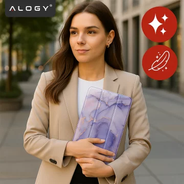 Ochranný kryt pro Apple iPad 10,9" 10. generace 2022 / iPad 11" A16 11. generace 2025 Hybrid s držákem stylusu, skládací kryt s funkcí stojánku 2 v 1, pouzdro Alogy HybridBook™ – mramorově fialová