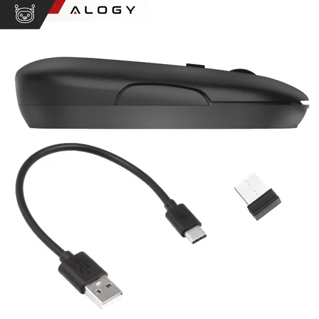 Alogy kabellose Maus, kleine ergonomische Maus für Laptop, PC, Bluetooth, 2,4 GHz, leise, Schwarz