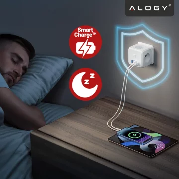 Síťový splitter splitter Adaptér nabíječky zloděj 3 zásuvky EU 3x USB USB-C C 7v1 Alogy Bílá