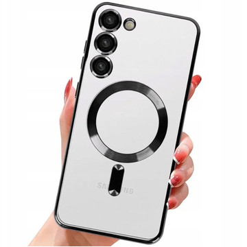 Case for Samsung Galaxy S24 Mag Safe Glamor Case Ring Housing Camera Protection Alogy Black Transparent Glass