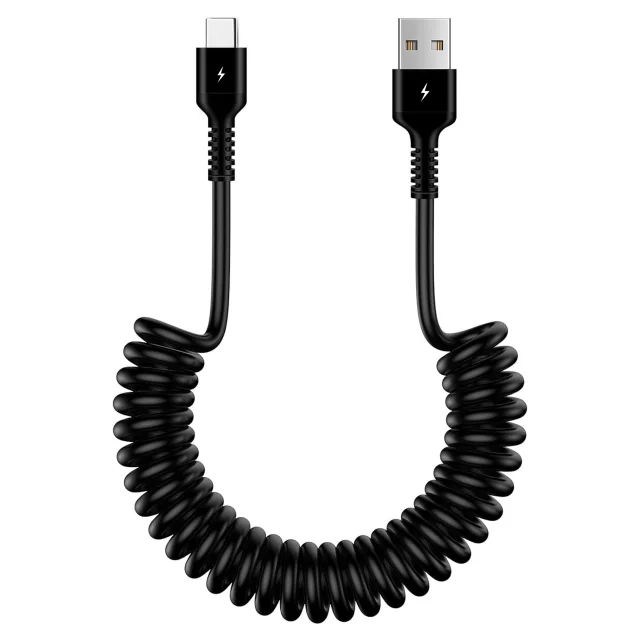 Alogy Spiral-Autoladekabel 66W 5A 150cm USB auf USB-C schwarz