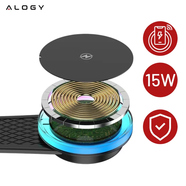 Uchwyt samochodowy Alogy Car Holder do MagSafe z ładowaniem indukcyjnym 2w1 15W Czarny