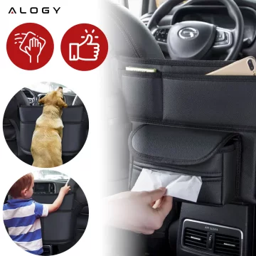 Organizér do auta do auta mezi sedačku autosedačku Alogy Car kapesníčky na pití Black