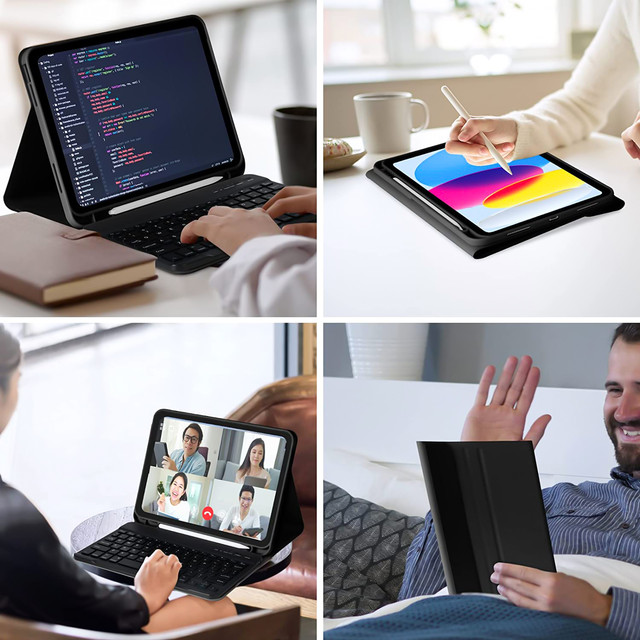 Schutzhülle mit kabelloser Tastatur Alogy Tastaturhülle mit Stylus-Halterung für Apple iPad 10.9 2022 aus schwarzem Glas