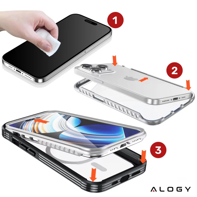 Etui ochronne na telefon do Apple iPhone 16 Pro Alogy Shield360 MagCase™️ do MagSafe obudowa z ochroną wyświetlacza i aparatu Czarne