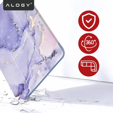 Ochranný kryt pro Apple iPad 10,9" 10. generace 2022 / iPad 11" A16 11. generace 2025 Hybrid s držákem stylusu, skládací kryt s funkcí stojánku 2 v 1, pouzdro Alogy HybridBook™ – mramorově fialová