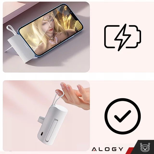 PowerBank 5000mAh Alogy pocket power bank small external charger Power Bank USB-C and lightning White