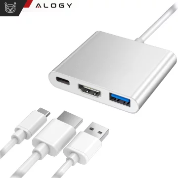 Adapter HUB 3in1 Alogy Adapter USB-C 3.0 HDMI USB-A Silber