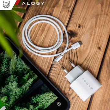 Fast Powerful 35W USB-C Wall Charger USB Type C PD GaN for iPhone 15 Type-C Cable 1m Alogy White