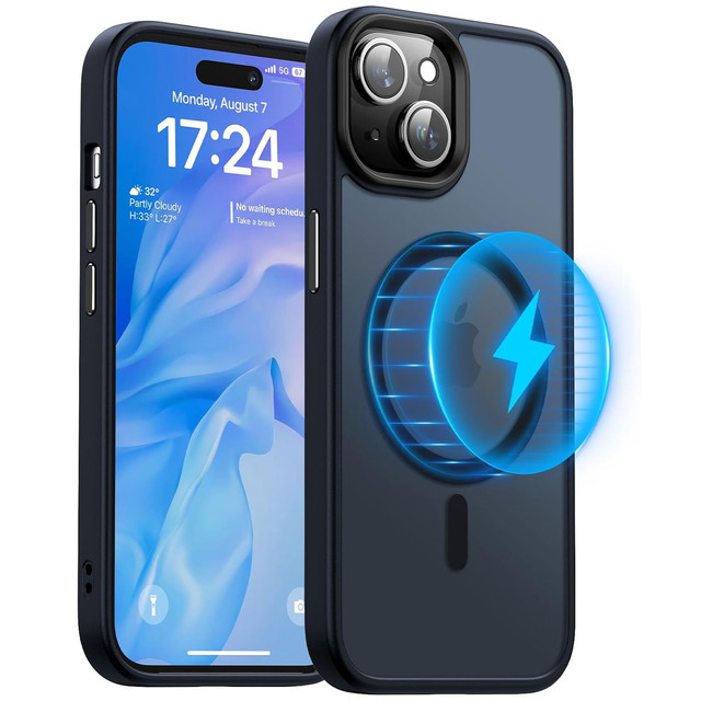 Case for iPhone 15 Plus MagSafe Matt Case Cover frosted Alogy Ring armored phone case Navy Blue Glass