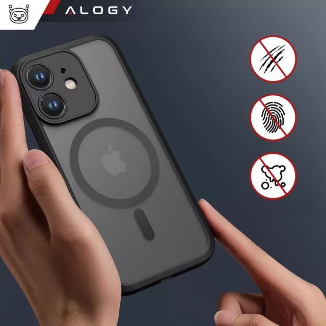 Hülle für Apple iPhone 12 Alogy MagSafe Hybrid Matte Case Matte Abdeckung mit Linsenschutz Schwarzglas