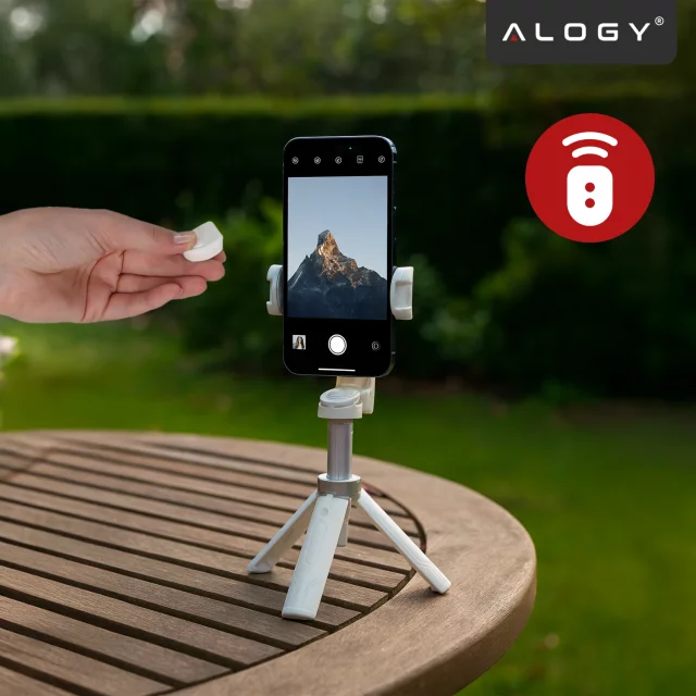 Selfie Stick Mini Tripod stabilny kompaktowy lekki Kijek do Selfie i Statyw Rozkładany 360° z Pilotem Bluetooth 10m, Stojak do Zdjęć i Nagrywania, Alogy FlexiShot™ Biały