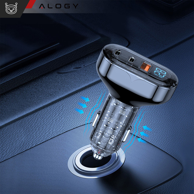 Nabíječka do auta 2x USB-C C PD 36W USB QC 3.0 LED rychlá pro telefon, výkonný 72W Alogy černá
