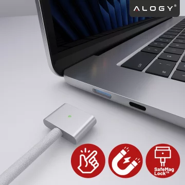 Kabel zasilający USB-C do MagSafe 3 – szybkie ładowanie 140W, przewód 2 m, do Apple MacBook, wytrzymały i bezpieczny – Alogy PowerLink™ Biały