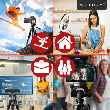 Fotografování ze stativu Stativ Univerzální stojan na fotoaparát 1/4 držák na telefon s fotoaparátem 170 cm Alogy Black