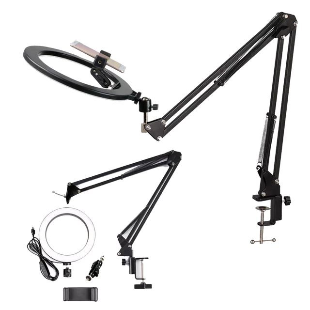 Alogy LED-Ringlicht 10 Zoll Fotoring für Make-up-Stativ für Schreibtischplatte Schwarz