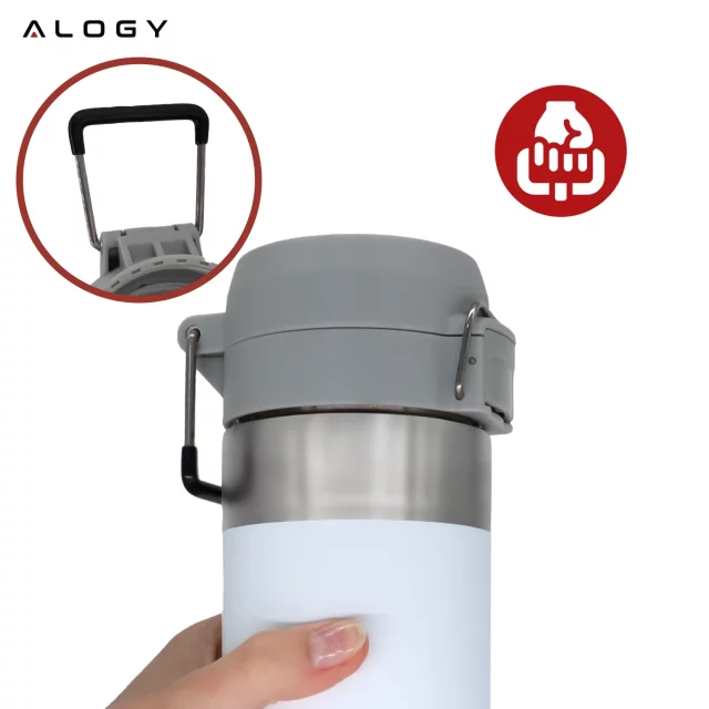 Termohrnek Alogy Thermos ThermoGo™ 800ml, ocelový, nepropustný, sbalitelný, cestovní, na kávu a čaj, sportovní, dlouhotrvající teplo, do auta a batohu, bílý