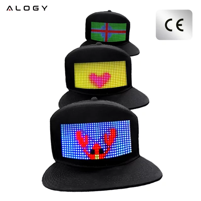 Czapka z daszkiem z oświetleniem LED RGB Piksele bluetooth Alogy PixelCap™ led telefon komórkowy sterowana aplikacją pixel Czarna