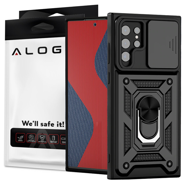 Pancerne etui z osłoną aparatu Alogy Camshield Stand Ring do Samsung Galaxy S22 Ultra czarne