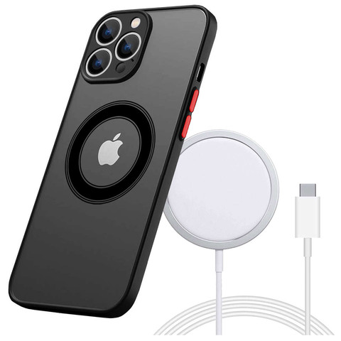 Apple iPhone 13 Pro Max Case Alogy Hybrid Mag Case for MagSafe with Camera Protection Matte Black Qi Charger