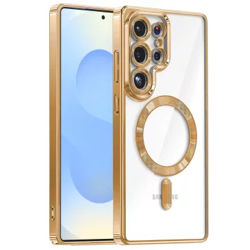 MagSafe-Hülle für Apple iPhone 16 Pro Max Alogy Glamour Luxus-Ringgehäuse Gold-Transparent