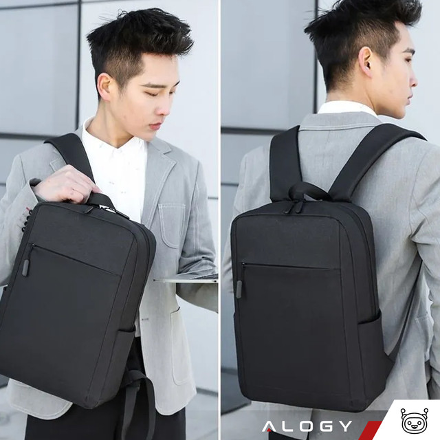 Backpack laptop bag 15.6" large waterproof with USB port Unisex 41x29x12cm for plane Alogy Backpack Black