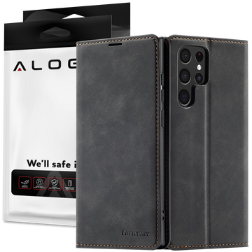 Alogy Forwenw Leather Flip Wallet Case for Samsung Galaxy S22 Ultra Black