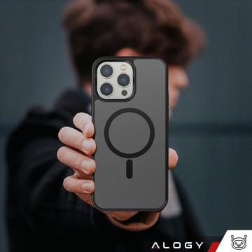 Hülle für iPhone 14 Pro Mag Safe Matt Case Cover matt Alogy Ring gepanzerte Handyhülle Schwarz