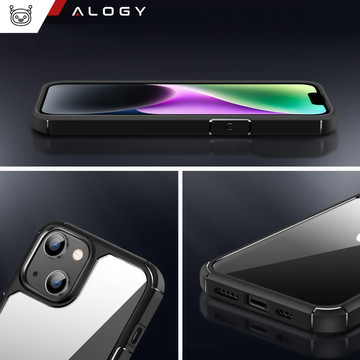 Case for iPhone 14 Plus set of 4 glasses 5in1 armored 360 Alogy Hybrid 2x screen glass 2x lens black-transparent