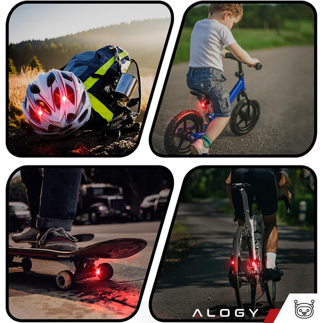 2x Lampka rowerowa tylna na tył roweru oświetlenie LED światełko światło tylnie czerwona wodoodporna zestaw 2 lampek Alogy