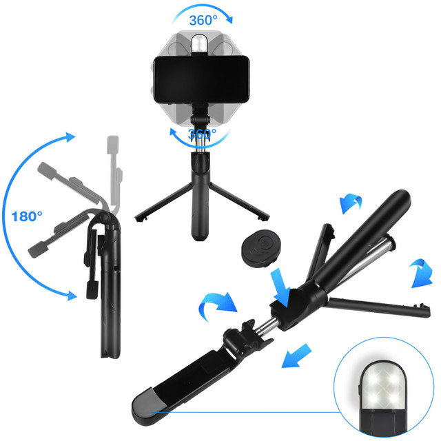 Alogy Holder Wireless Selfie Stick Bluetooth foldable Tripod Mini tripod for phone with LED light