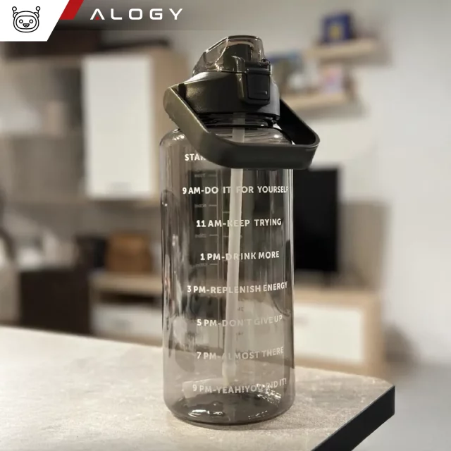 Große Flasche, Trinkflasche Alogy MotivHydro Motivational Messbecher 2l 2000ml Schwarz