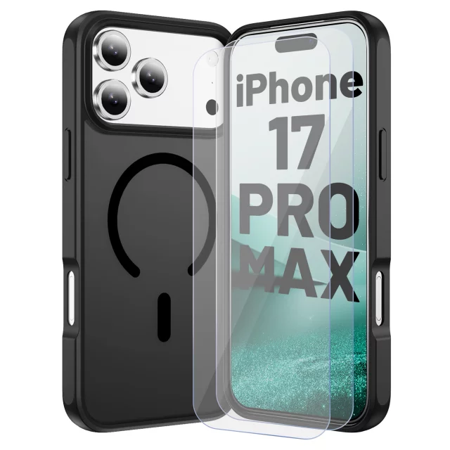 Zestaw 3w1 Etui Hybrydowe MagSafe + 2x Szkło Hartowane do Apple iPhone 17 Pro Max, Wzmocniona Ochrona, Odporne i Precyzyjnie Dopasowane, Alogy 3in1 Case Pack™ – Czarne