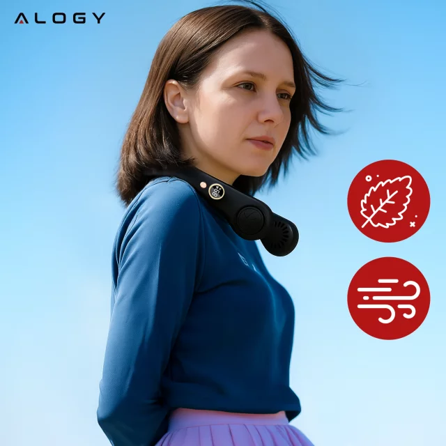 Wiatrak na szyję Alogy BreezeNeck™ mini wentylator cyrkulator powietrza na kark z wyświetlaczem 1500mAh Czarny