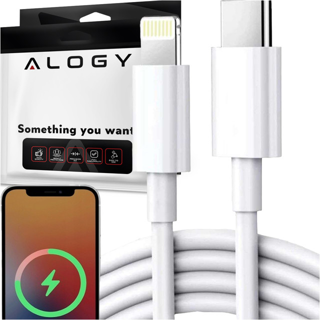1m USB-C to Lightning cable Alogy Fast Charge iPhone charging cable 20W white