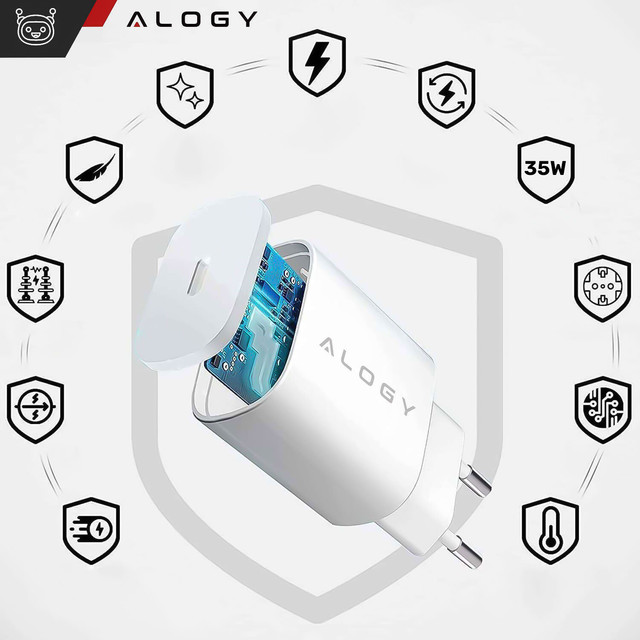 Rychlá a výkonná 35W USB-C nástěnná nabíječka USB typ C PD GaN pro iPhone Alogy White