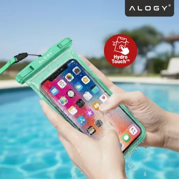 Etui Wodoodporne Uniwersalne IPX8 do Telefonów do 6.5", Wodoszczelna Ochrona na Plażę, Basen i Kajak, Dotykowy Front i Pasek na Szyję, Alogy HydroShield™ – Zielone