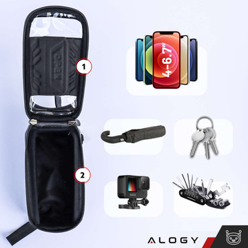 Bicycle bag case for phone 6.7 inches bag holder for bike frame 2l Black Tools Multitool keys 16in1 Alogy
