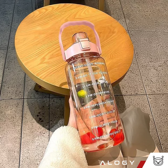 Große Flasche, Trinkflasche Alogy MotivHydro Motivational Messbecher 2l 2000ml Pink