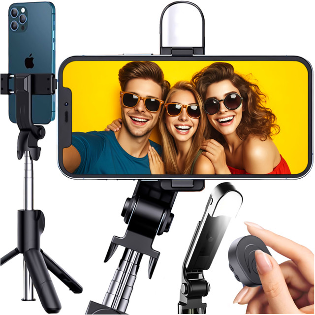 Alogy Holder Wireless Selfie Stick Bluetooth foldable Tripod Mini tripod for phone with LED light