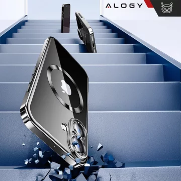 Etui MagSafe Case do Apple iPhone 16 Alogy Glamour Luxury Ring obudowa czarno-przezroczyste + Szkło hartowane